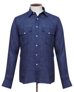 Midnight Blue Linen Military Shirt