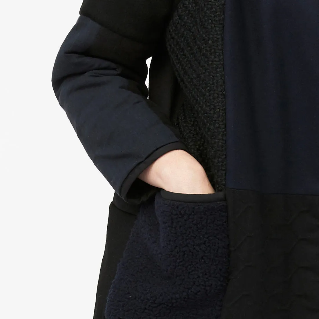 MOSAIC REVERSIBLE COAT ~ NAVY / BLACK [ Quilted Patchwork, Wool, Linen, Cotton ]