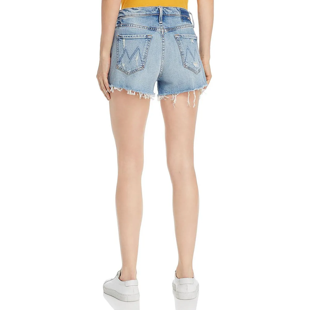 MOTHER Superior Womens Tomcat Kick Mid-Rise Distressed Denim Shorts