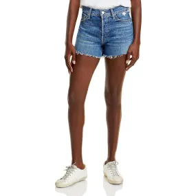 MOTHER Superior Womens Tomcat Kick Mid-Rise Distressed Denim Shorts