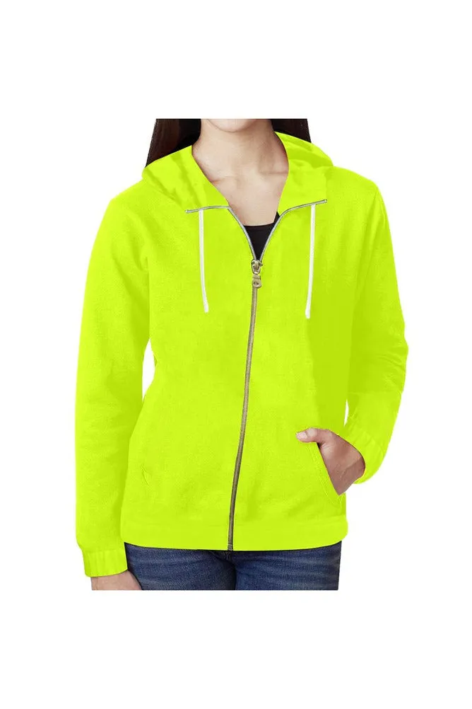 Neon Green Yellow Full Zip Hoodie for Women