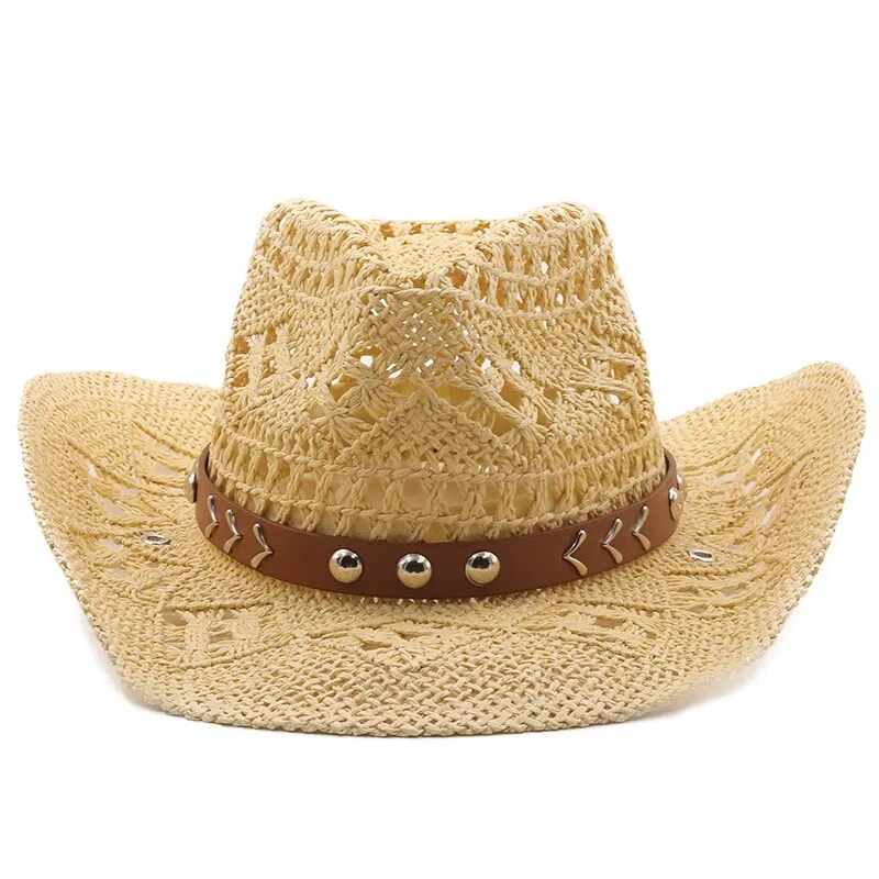 New Cowboy Hat Summer Straw Womens Hats Handmade Sun Hat for Men Cowgirl False Gem Decoration Casual Beach Cap Panama