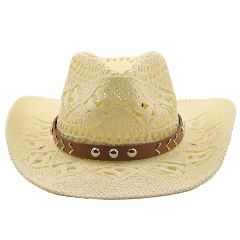 New Cowboy Hat Summer Straw Womens Hats Handmade Sun Hat for Men Cowgirl False Gem Decoration Casual Beach Cap Panama