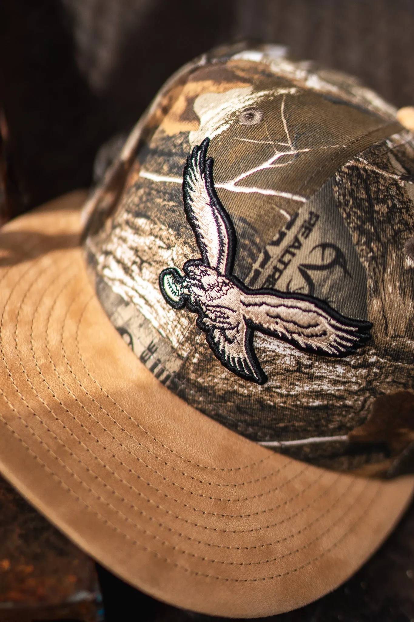 New Era Philadelphia Eagles 75th Anniversary Grey UV Cap with Real Tree Camo and Khaki Suede Accents