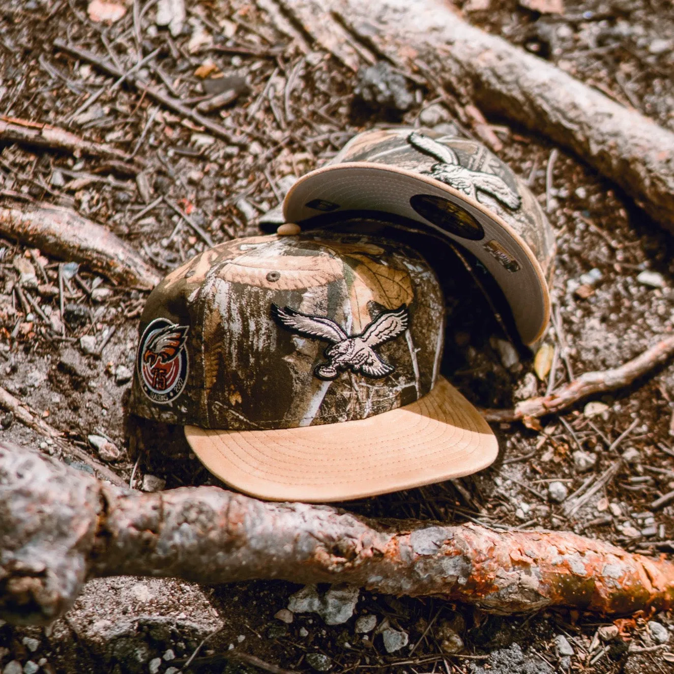 New Era Philadelphia Eagles 75th Anniversary Grey UV Cap with Real Tree Camo and Khaki Suede Accents