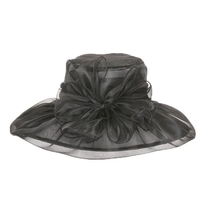 Organza Bow Wide Brim Hat