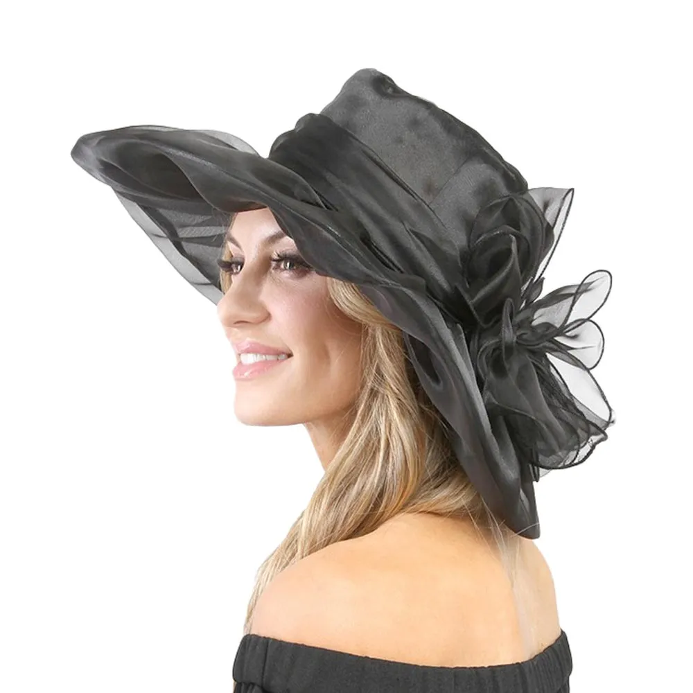 Organza Bow Wide Brim Hat