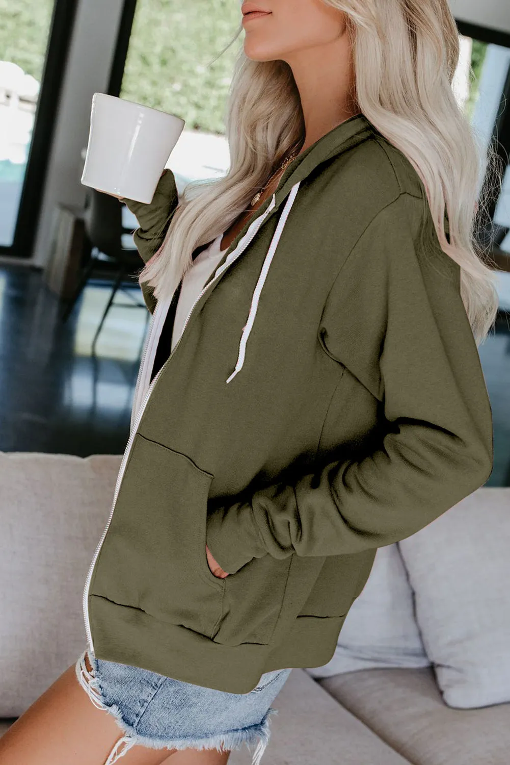 Oversized Zip Up Hoodie Sweatshirt Solid Color Jacket with Zipper