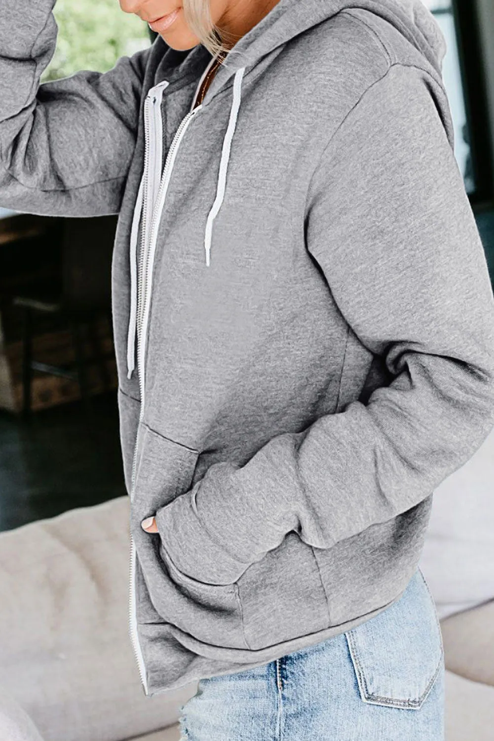 Oversized Zip Up Hoodie Sweatshirt Solid Color Jacket with Zipper