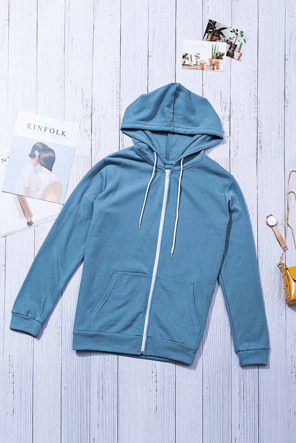 Oversized Zip Up Hoodie Sweatshirt Solid Color Jacket with Zipper