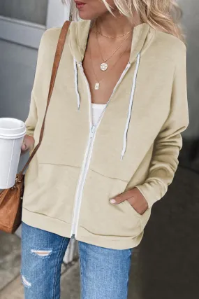 Oversized Zip Up Hoodie Sweatshirt Solid Color Jacket with Zipper