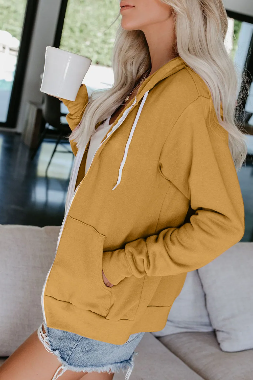 Oversized Zip Up Hoodie Sweatshirt Solid Color Jacket with Zipper