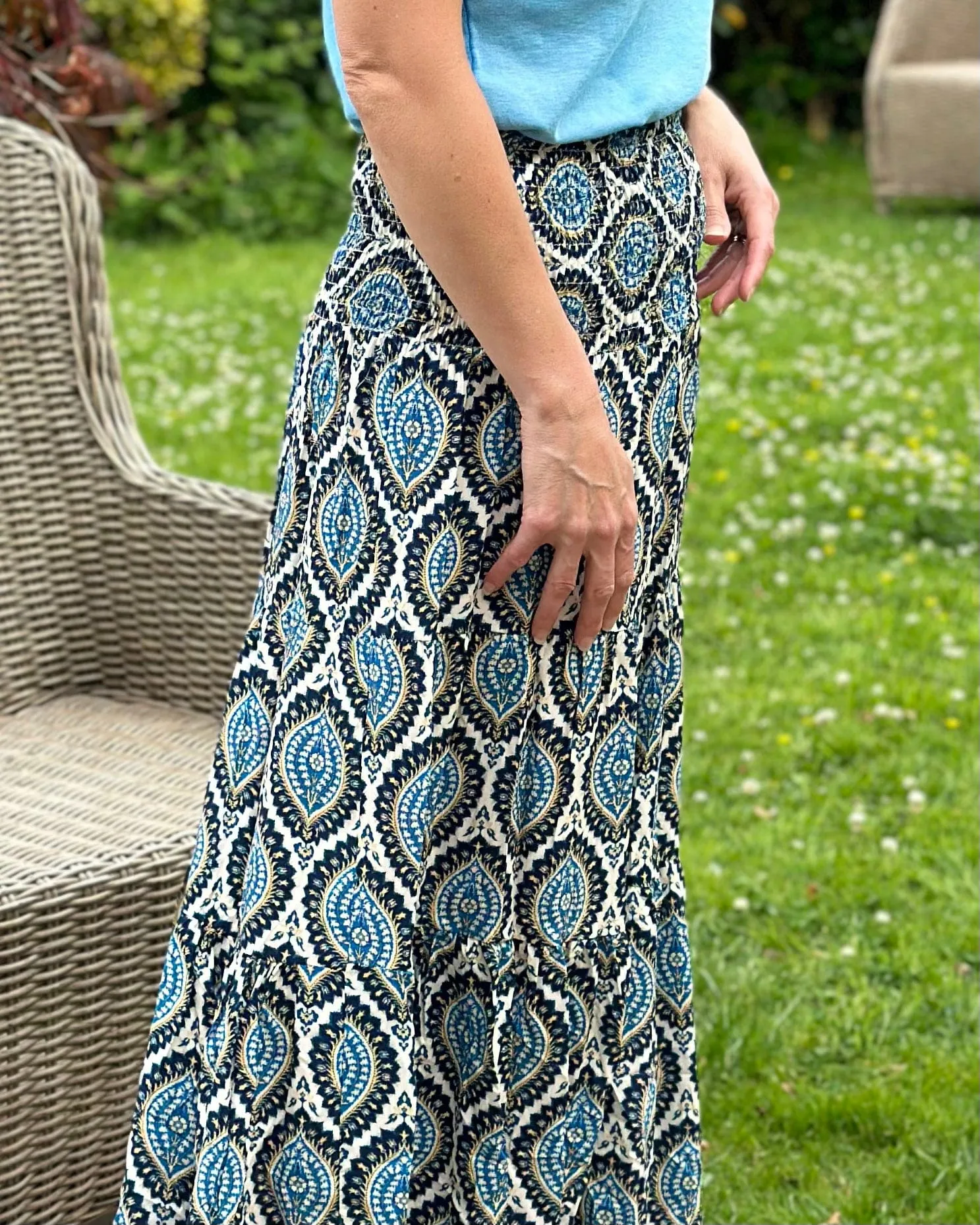 Patterned Tiered Skirt/Dress - Navy/Blue