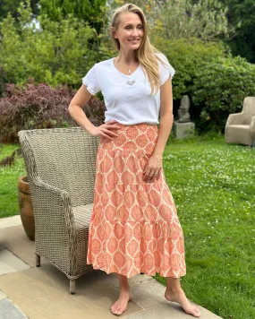 Patterned Tiered Skirt/Dress - Orange/Pink