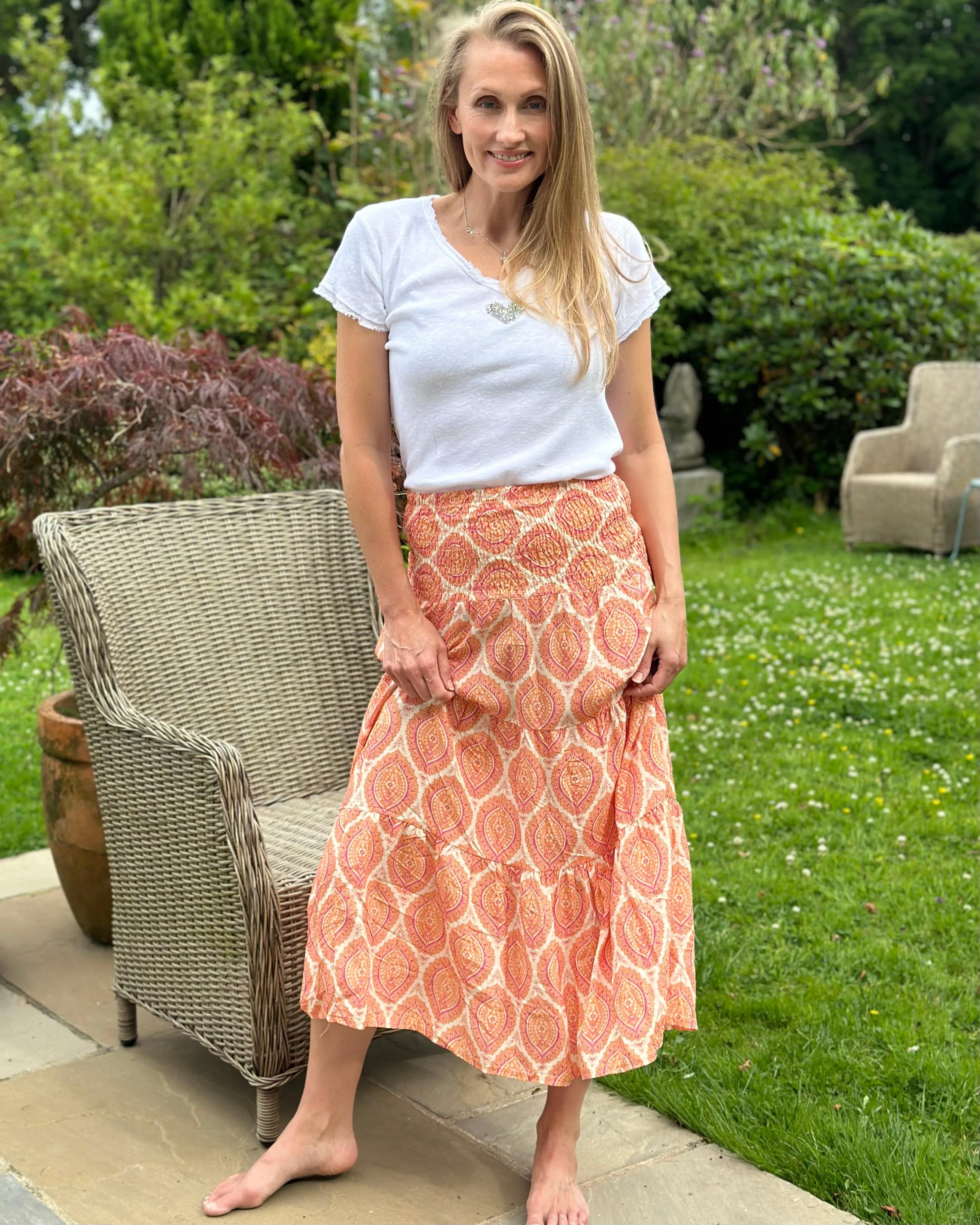 Patterned Tiered Skirt/Dress - Orange/Pink