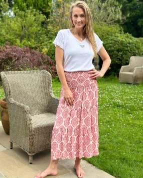 Patterned Tiered Skirt/Dress - Pink/Raspberry