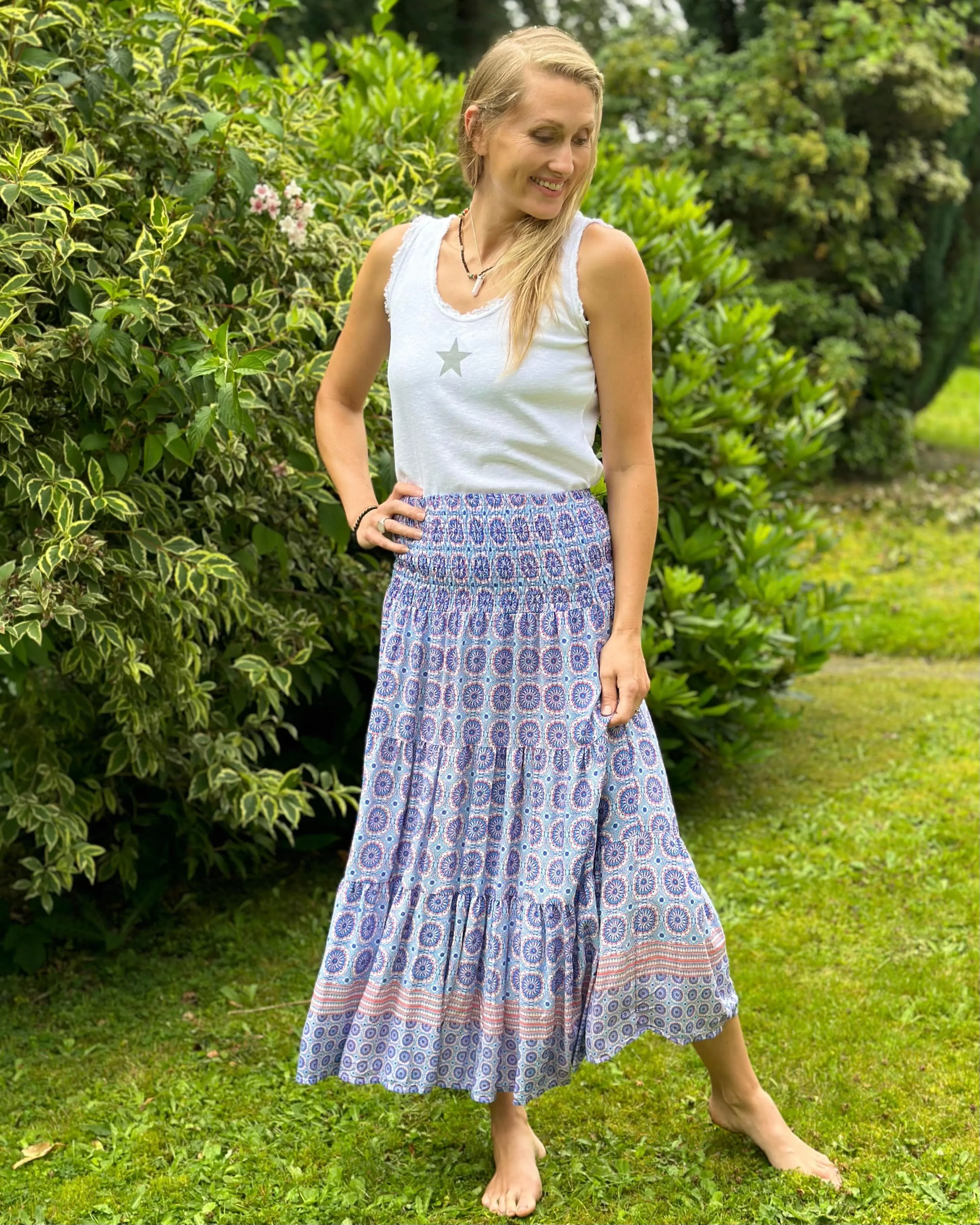 Patterned Tiered Skirt/Dress - Royal Blue