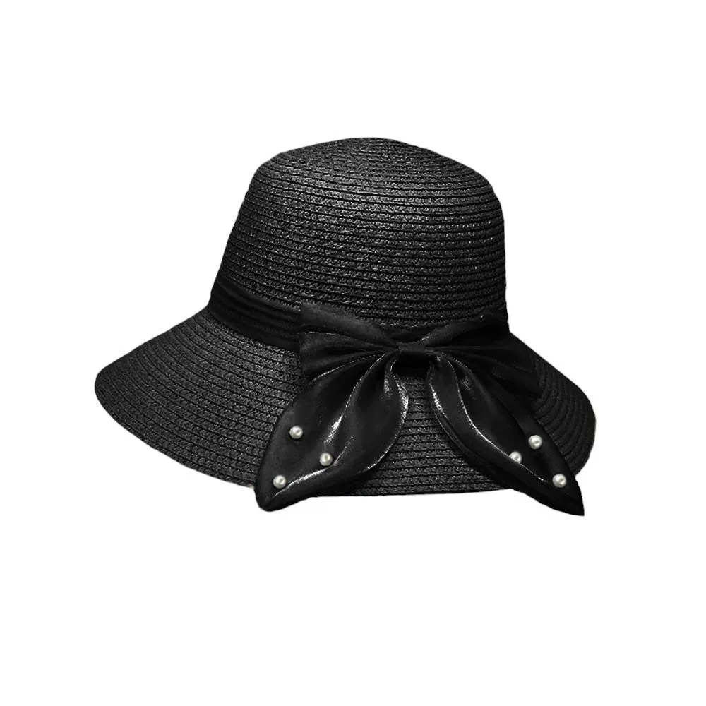 Pearl Pointed Bow Band Straw Sun Hat