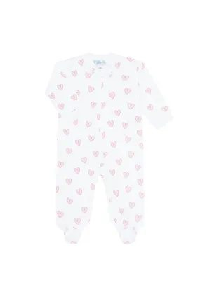 Pink Heart Print Zipper Footie