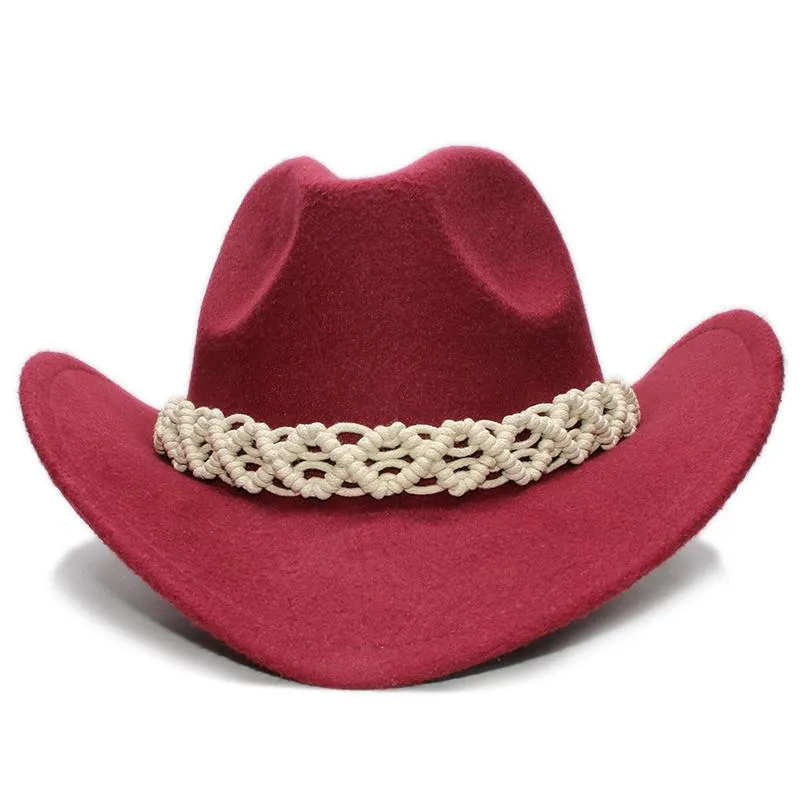 Retro Parent-Child Wool Cowboy Hat with White Hollow-out Knit Band