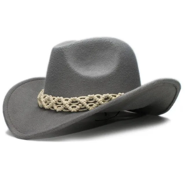 Retro Parent-Child Wool Cowboy Hat with White Hollow-out Knit Band