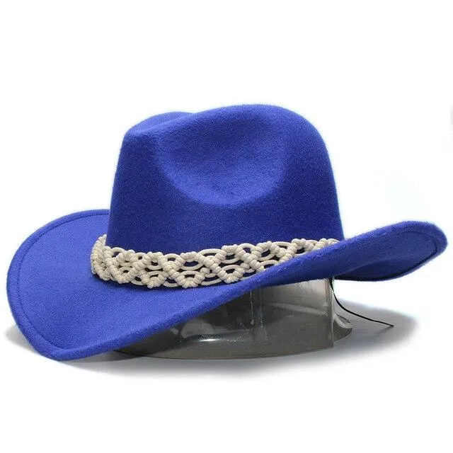 Retro Parent-Child Wool Cowboy Hat with White Hollow-out Knit Band