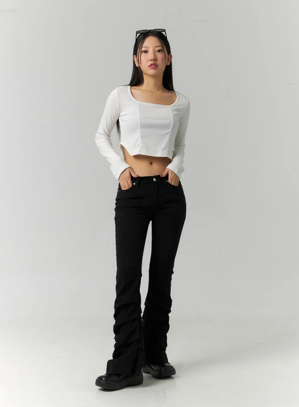 Shirring Boot Cut Pants CN324