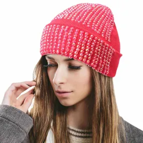 Single Sided Studded Knit Beanie Hat