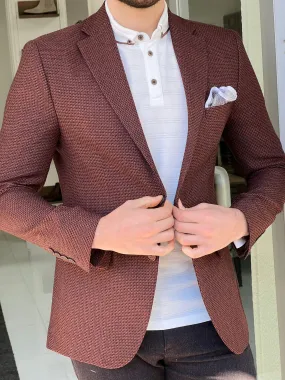 Slim Fit Knitted Brown Jacket