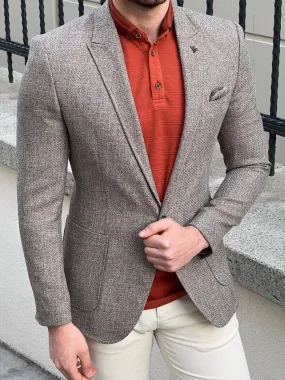 Slim Fit Knitted Textured Brown Blazer