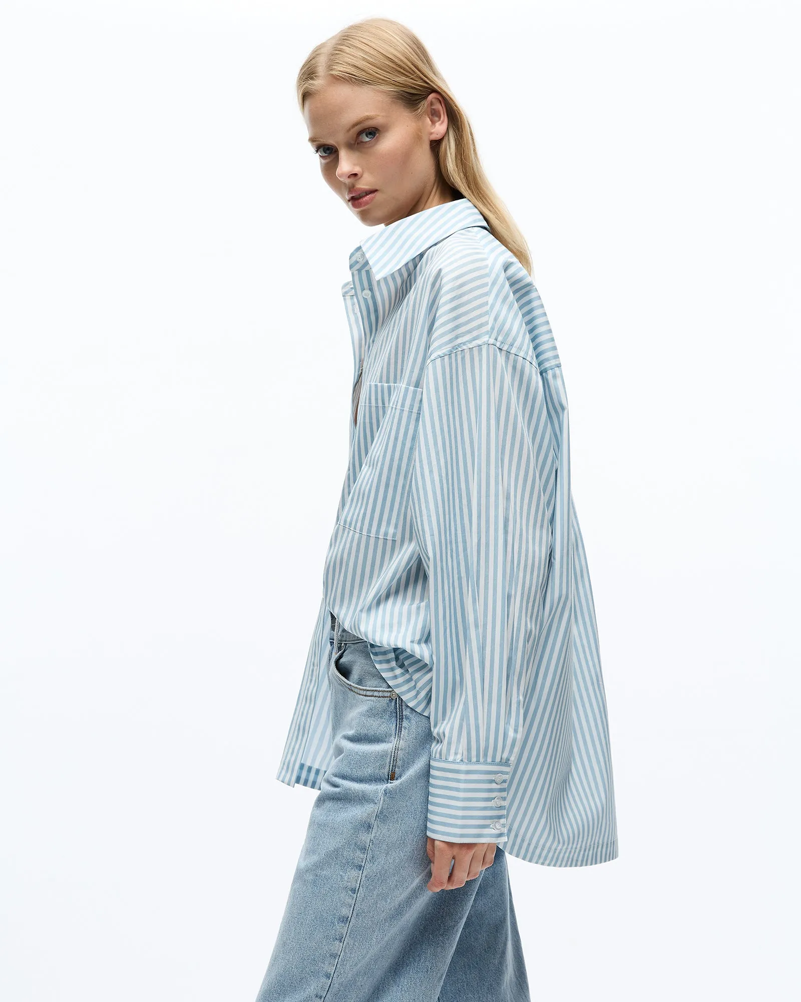 SLOANE SHIRT - BLUE FOG STRIPE