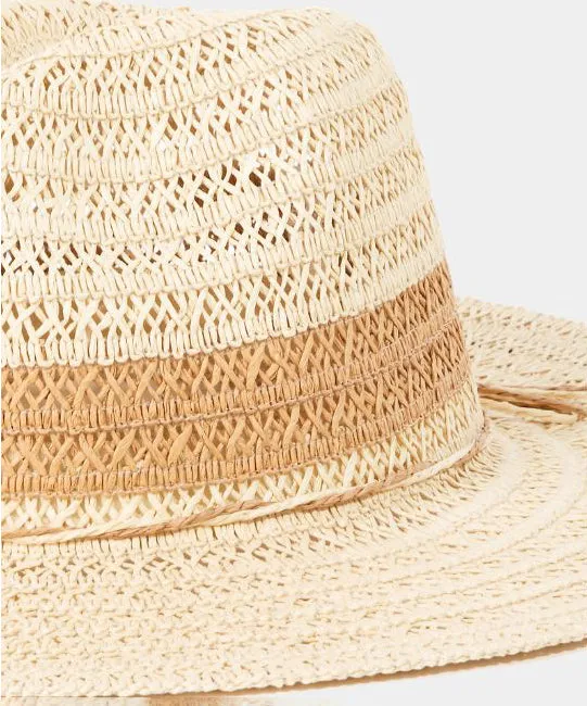 Straw Hat with Ribbon Strap - Ivory