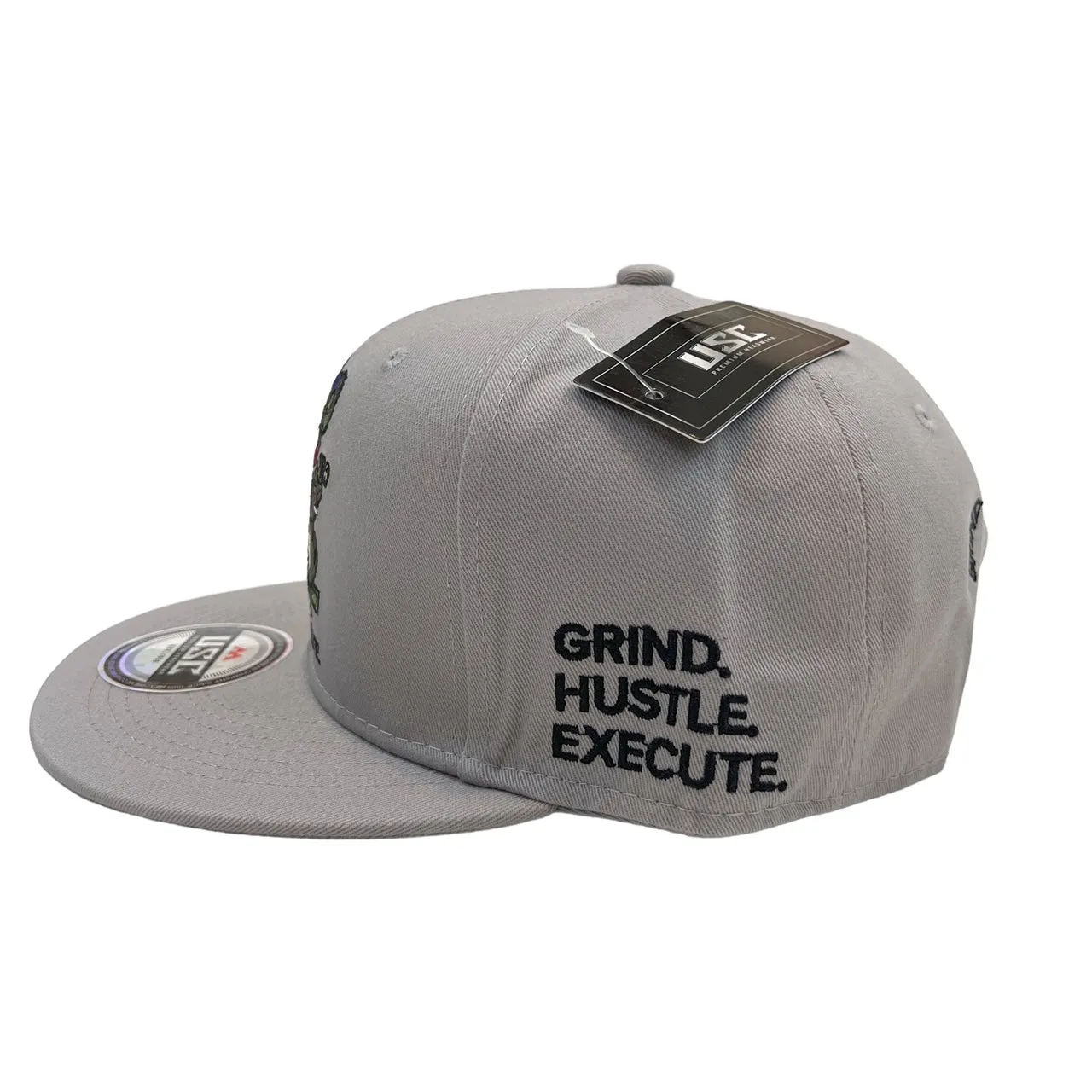 US Cotton Grind Hustle Execute Snapback Hat (Grey) / 2 for $15