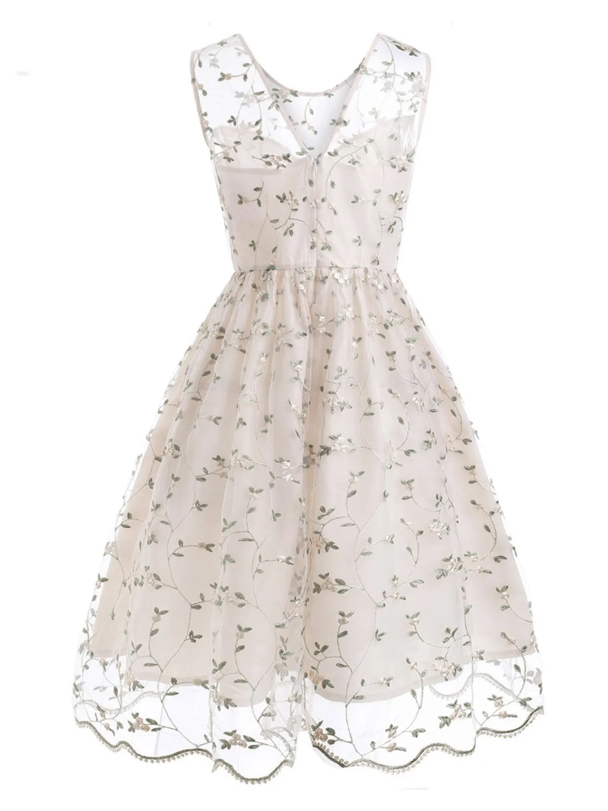 [US Warehouse] Pink 1950s Floral Embroidery Lace Dress