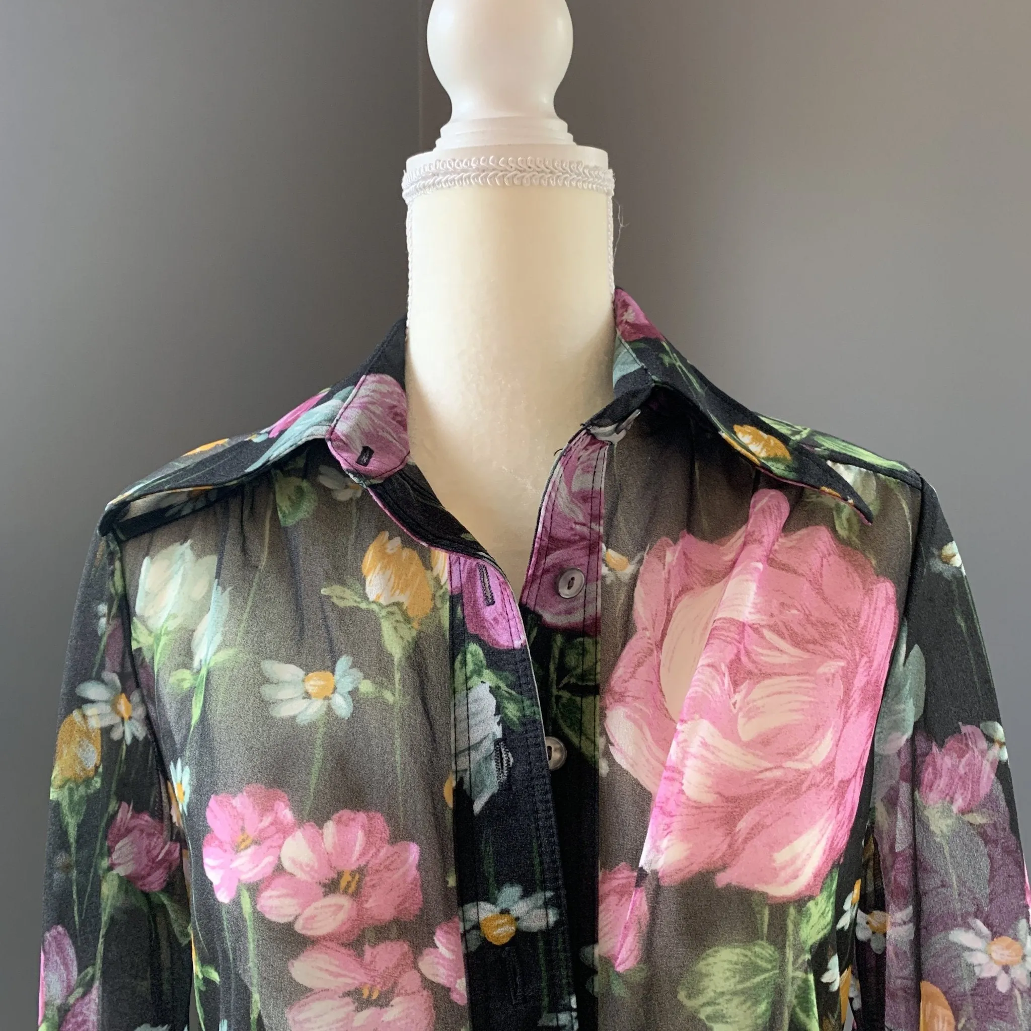 Vintage Black Sheer Floral Blouse or Jacket by Three Flagg. Vintage Fashion Statement Piece.