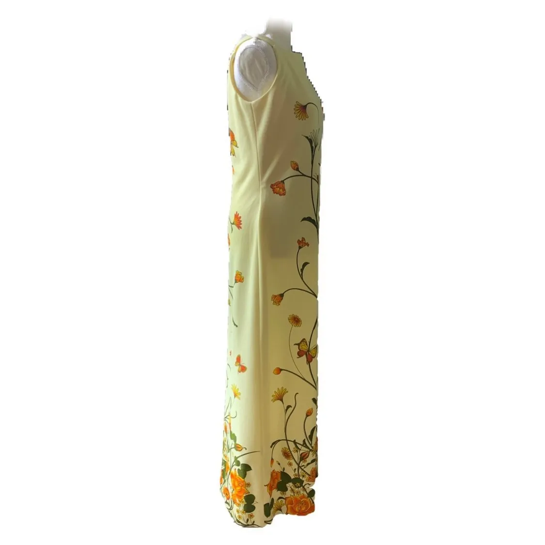 Vintage Shaheen Yellow Floral Maxi Dress with a Large Butterfly Flower Print. Perfect Summer Dress!