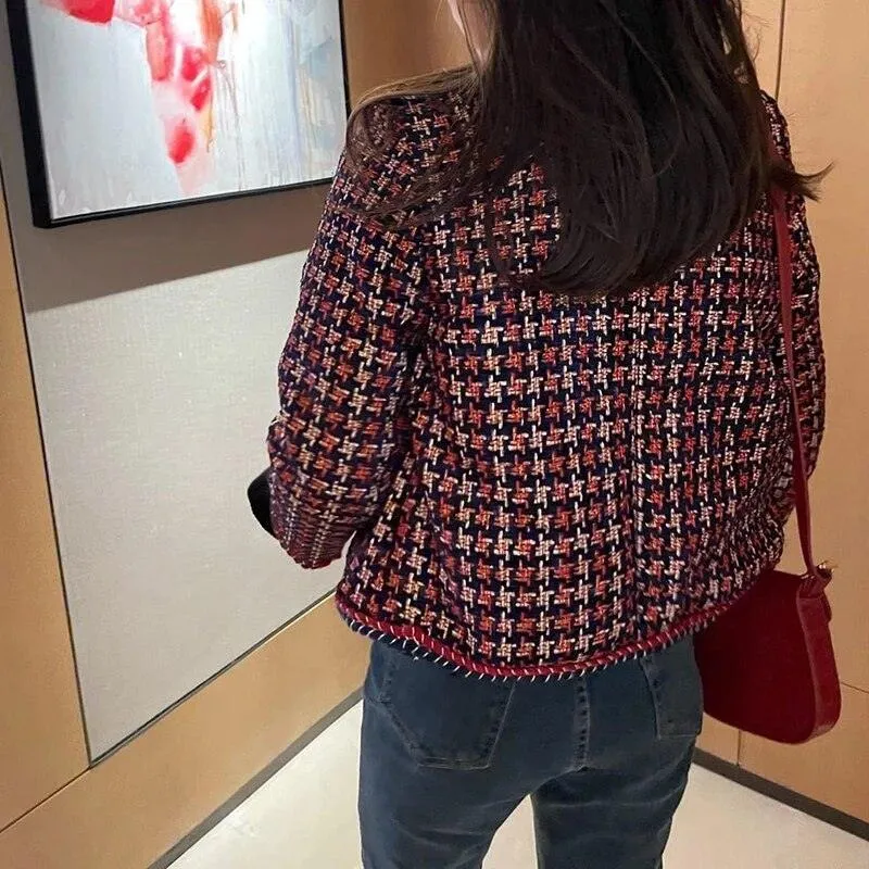 Weave Plaid Tweed Jacket Women