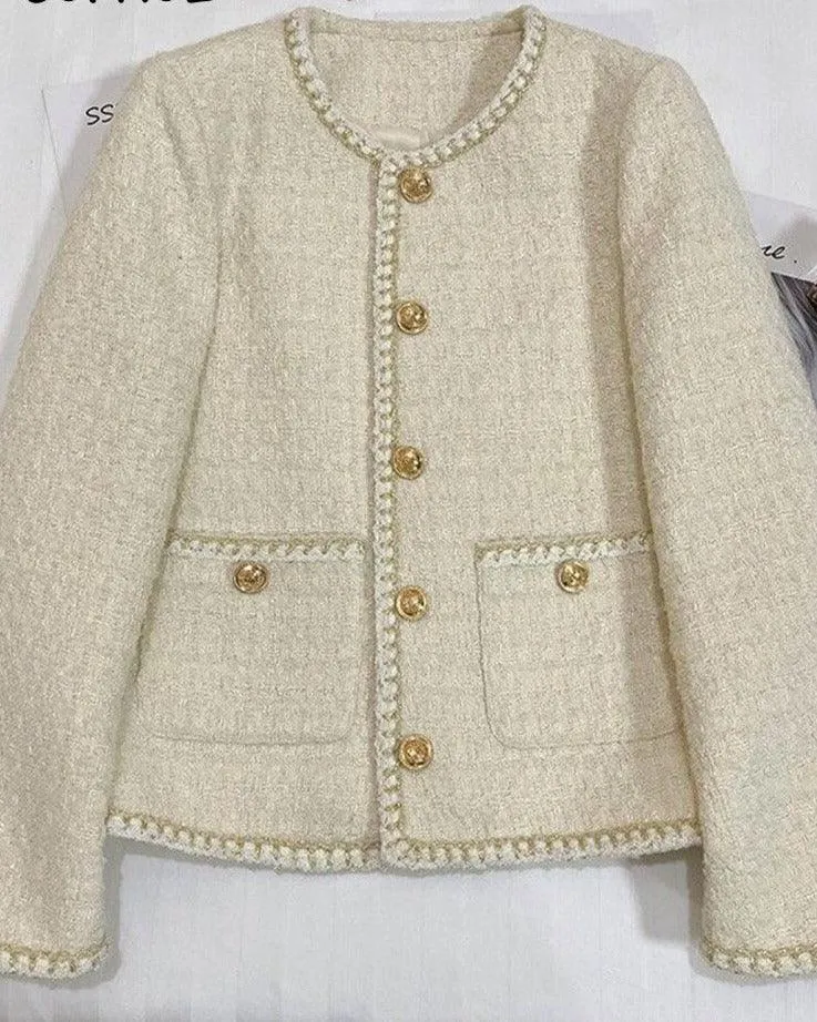 Woolen Short Tweed Jacket Women